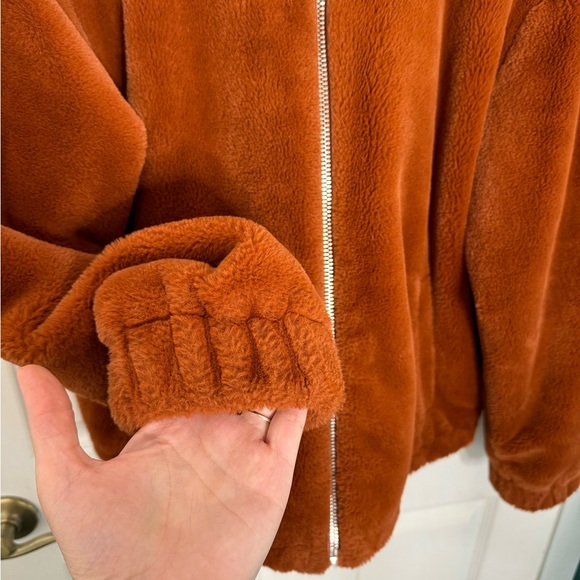 Brown Hoodie Zipper Teddy Jacket, size L - Picture 5 of 6